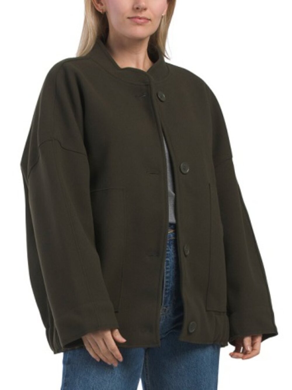 NWOT Max Studio Brushed Knit Button-Up Olive Green Relaxed Oversized Fit Jacket